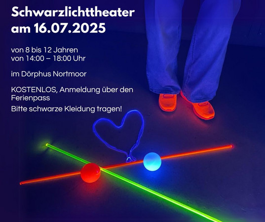 Banner zur Veranstaltung am 16.07.25 "Schwarzlichtveranstaltung für Kinder"
