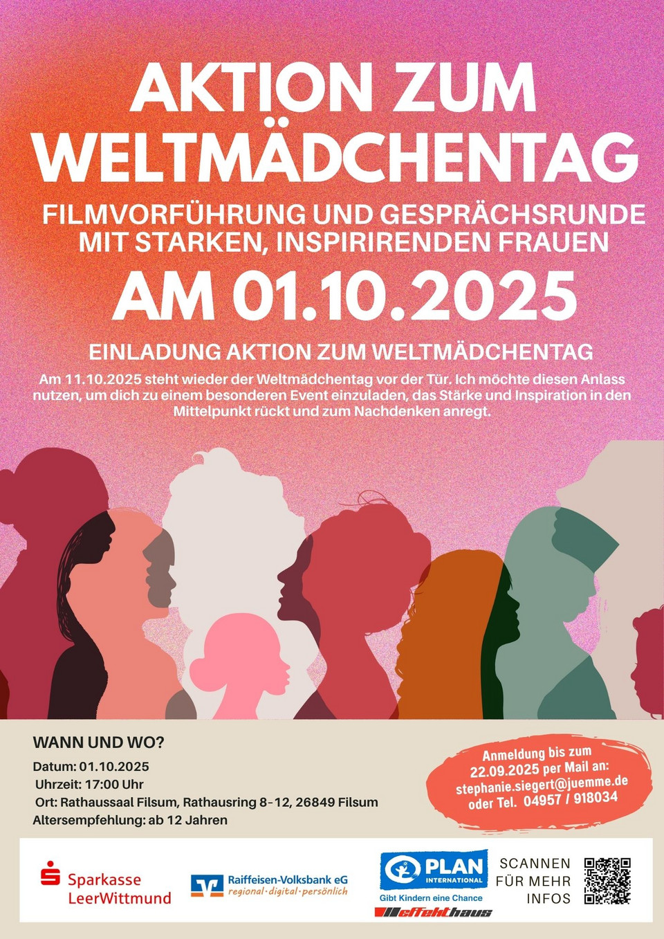 buntes Plakat "Einladung zur Aktion zum Weltmädchentag am 01.10.2025"