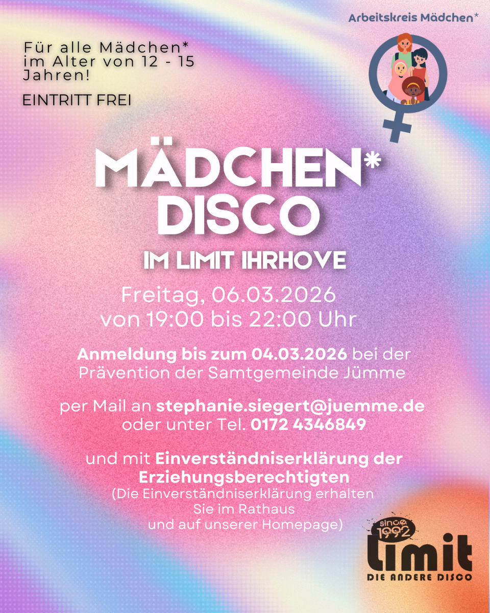 Flyer Mädchendisco (Alle Infos finden Sie im Text)