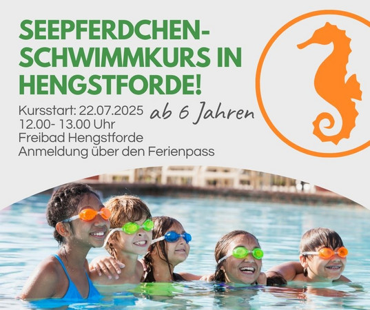 Banner zur Ferienpass-Aktion "Seepferdchen-Schwimmkurs"