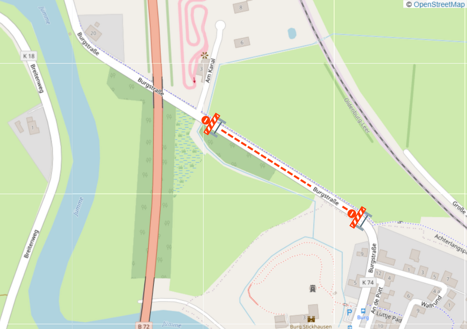 Übersicht über betroffenen Straßenabschnitt