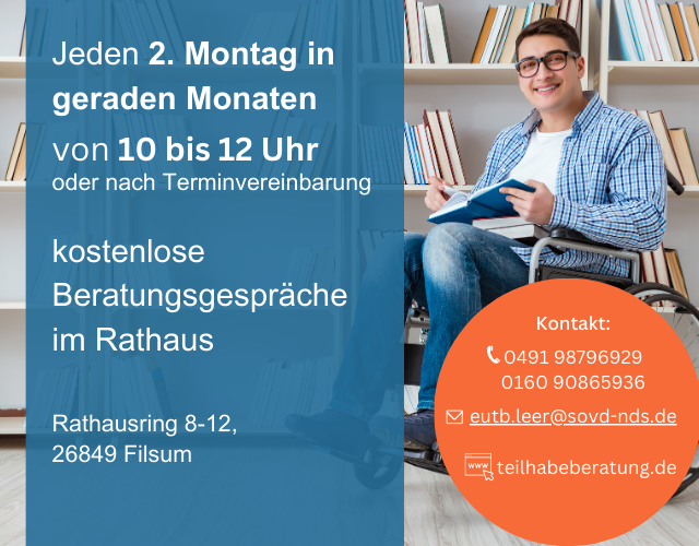Jeden 2. Montag im graden Monat bietet die EUTB kostenlose Termine zur Beratung im Rathaus der Samtgemeinde Jümme an.