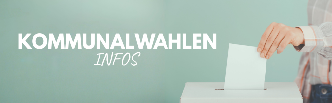 Dekobanner "Kommunalwahlen Infos" Hand wirft Stimmzettel in Wahlurne